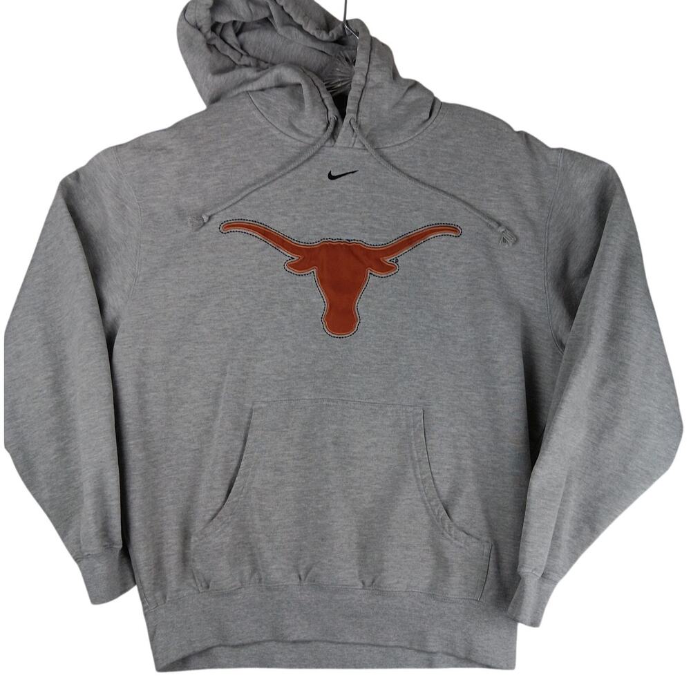 Vintage Nike Team Pullover Hoodie Mens M Gray Texas Longhorn Patch Center Swoosh